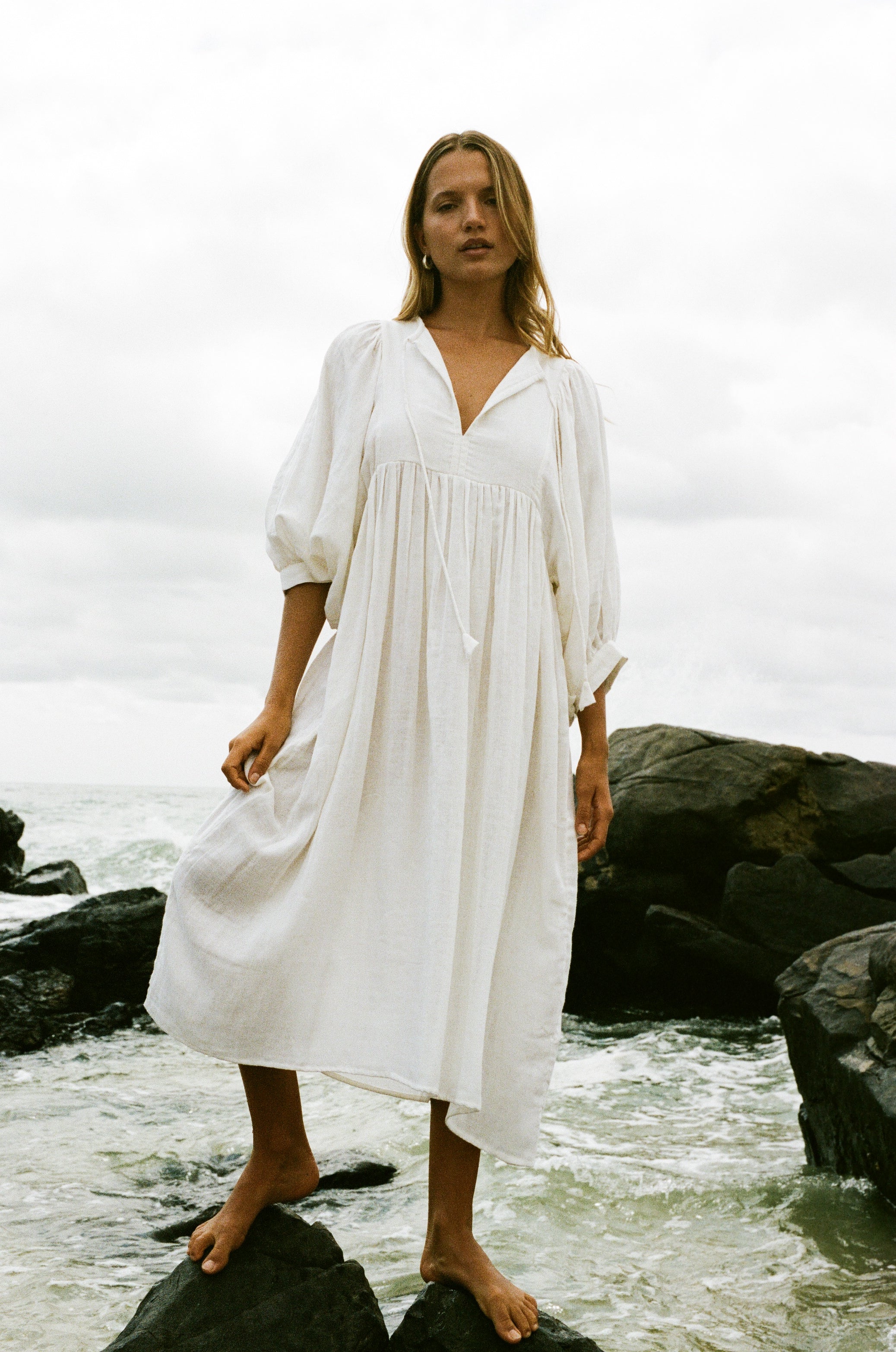 Kyra Midi Dress ~ White Gauze