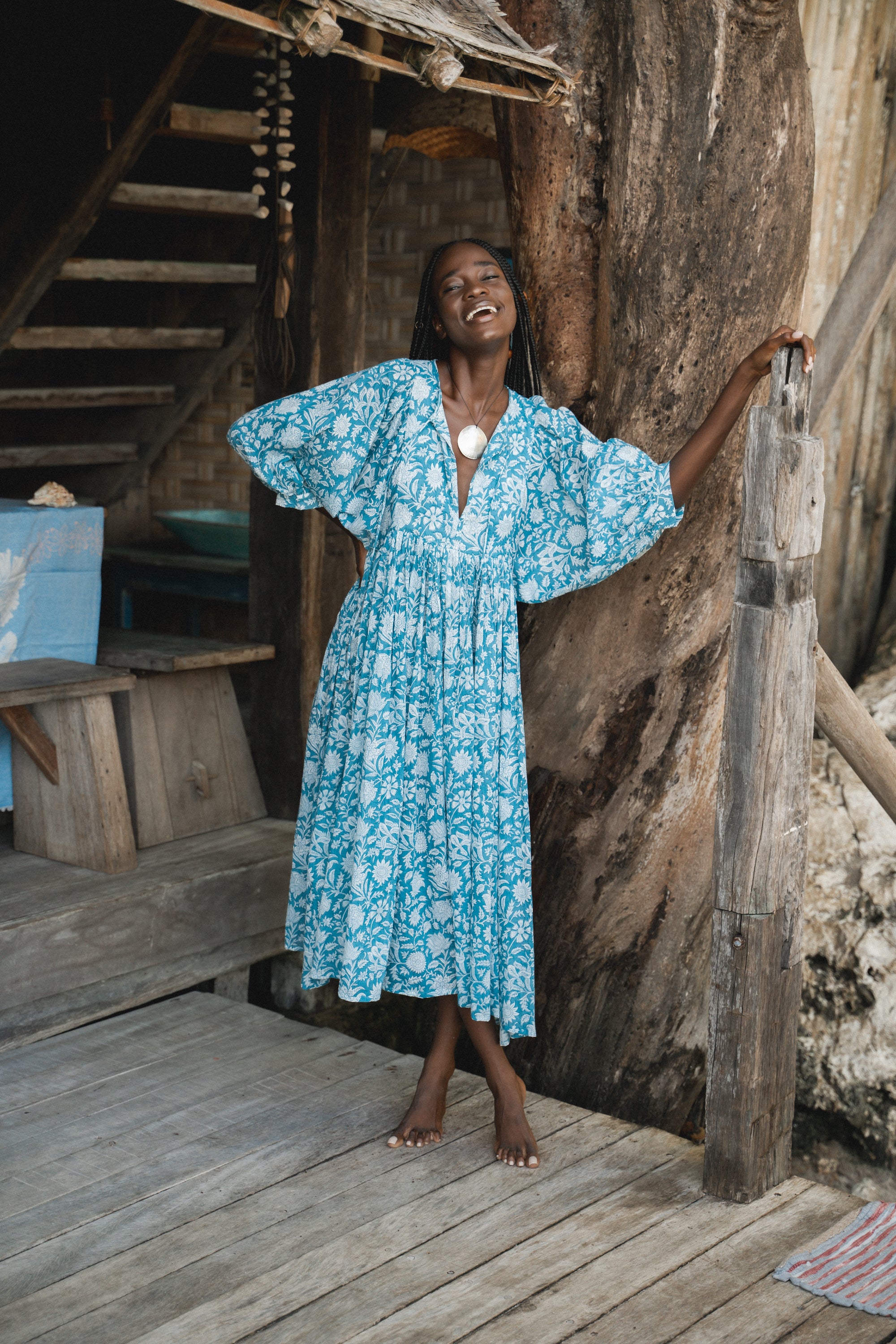 Daughters of india 新品 Kyra Midi Dress XS Kyra Midi Dress ~ Ocean Blue – Daughters of India